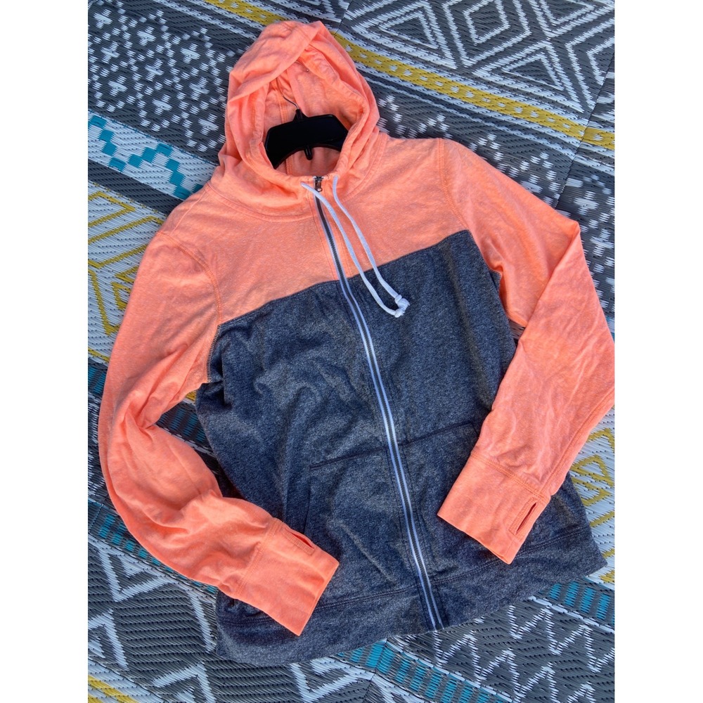 SO Perfect Zip Hoodie Womens XL Orange Gray Colorblock Thumbhole Lightweight